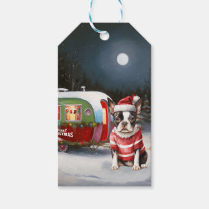 Etiqueta Para Presente Aventura de Natal da Caravana do Boston Terrier 