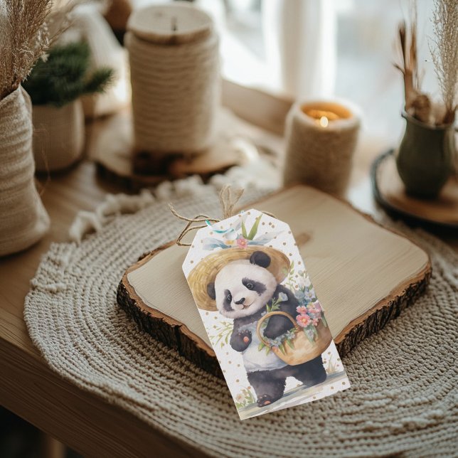 Etiqueta Para Presente Aventura Floral de Panda (Panda Floral Adventure Gift Tag)