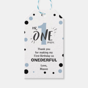 Etiqueta Para Presente Azuis bebés do menino do Sr. Onederful Aniversár