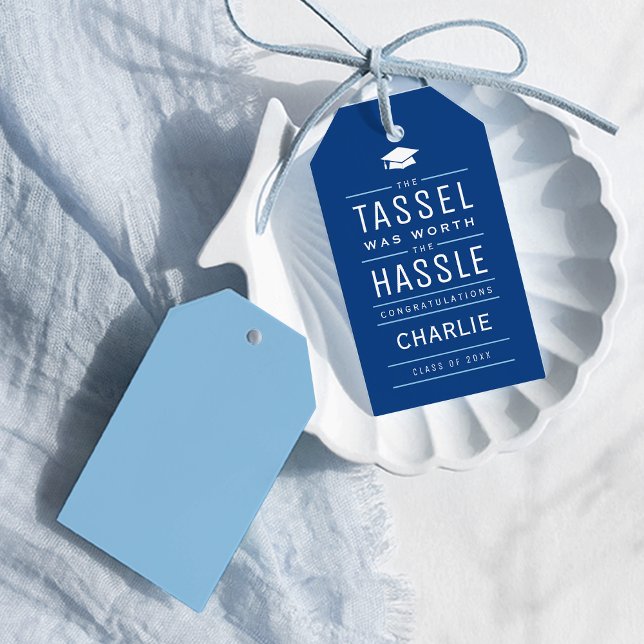 Etiqueta Para Presente Azul, a tassel valeu a pena. (Blue the tassel was worth the hassle Graduation Gift Tags)