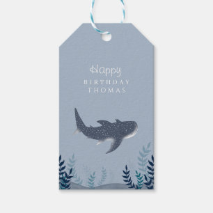 Etiqueta Para Presente Azul Adorável Sob o Mar Manta Ray Aniversário