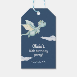 Etiqueta Para Presente Azul Aniversário de criança de Dragões de Cuta do