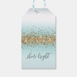 Etiqueta Para Presente Azul Aqua Ombre Dourado Glitzy Sparkle