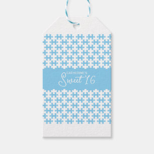 Etiqueta Para Presente Azul-Bebê E Quebra-cabeça Branco Checkered Sweet 1