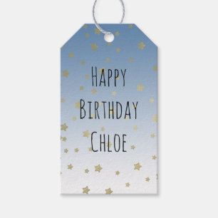 Etiqueta Para Presente Azul Branco Dourado Estrelas Aniversário
