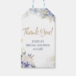 Etiqueta Para Presente Azul Branco Dourado, Floral Rosa Watercolor Obriga