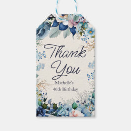 Etiqueta Para Presente Azul Branco Floral Feminino Aniversário Obrigado
