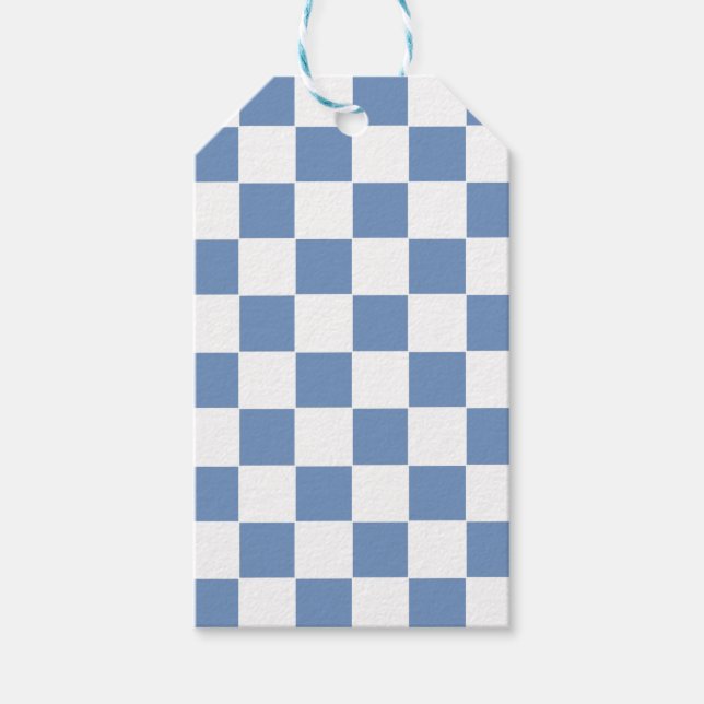 Etiqueta Para Presente Azul/Cinza e branco verificados (Frente)