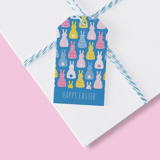 Etiqueta Para Presente Azul Coelho da Páscoa (Cute bunny rabbit Happy Easter gift tag in blue. Matching gift wrap available.)