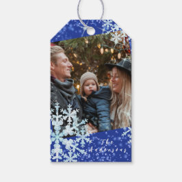 Etiqueta Para Presente Azul de Fotografia de Flocos de Neve
