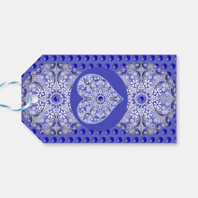 Etiqueta Para Presente Azul de rendas cerâmicas de Grécia (Verso Horizontal)