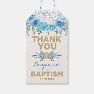 Etiqueta Para Presente Azul Dourado Dreamcatcher Baptism Natal