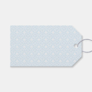 Etiqueta Para Presente Azul e Branco Damasco Elegante Floral Chic