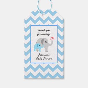 Etiqueta Para Presente Azul e branco do chá de fraldas do elefante