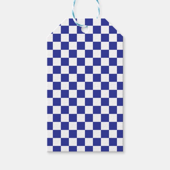 Etiqueta Para Presente Azul e branco verificados (Frente)