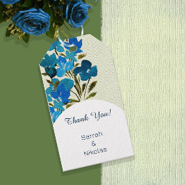 Etiqueta Para Presente Azul Elegante Flores Selvagens