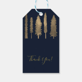 Etiqueta Para Presente Azul Escuro & Floresta Dourada Árvores Rústicas Fa