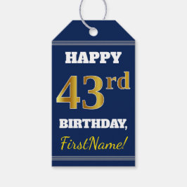 Etiqueta Para Presente Azul, Faux Dourado 43º Aniversário + Nome Personal