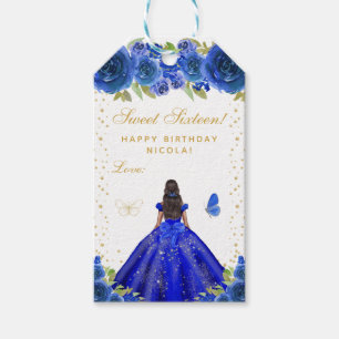 Etiqueta Para Presente Azul Floral Princesa de Pele Morena Doze Anos