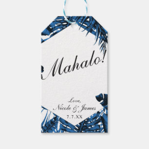 Etiqueta Para Presente Azul Jeans Médio Folhas de Palmeira Tropical Casam