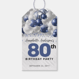 Etiqueta Para Presente Azul Marinho Balão Prateado Brilho Favor Aniversár