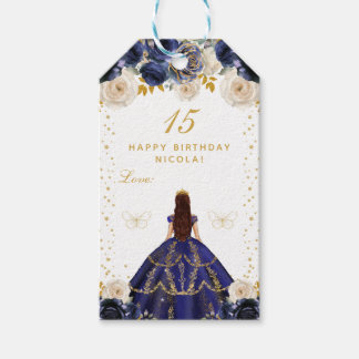 Etiqueta Para Presente Azul Marinho Floral Princesa Feliz Aniversário