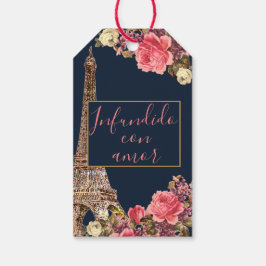 Etiqueta Para Presente Azul marinho Rosa "infundida de amor" personalizad