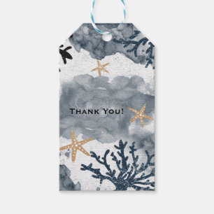 Etiqueta Para Presente Azul Náutico Coral Aquarela Partida Elegante