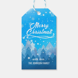 Etiqueta Para Presente Azul Neve Branca Floresta Pacífica Feliz Natal