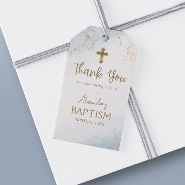 Etiqueta Para Presente Azul Obrigado Dourado Cruzeiro Batismo (Criador carregado)