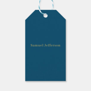 Etiqueta Para Presente Azul Ouro Profissional Minimalista Moderno Nome