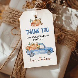 Etiqueta Para Presente Azul Pumpkin Truck Party Obrigado Tag 