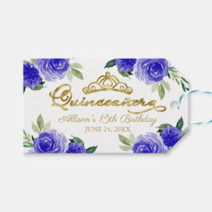 Etiqueta Para Presente Azul Real Floral Quinceanera