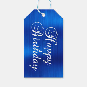 Etiqueta Para Presente Azul Real Metálico Feliz Aniversário