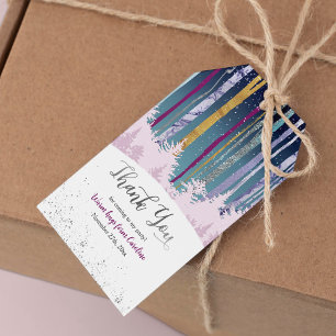 Etiqueta Para Presente Azul Roxo Místico Nevado Floresta Inverno Aniversá