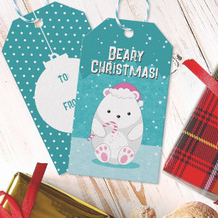 Etiqueta Para Presente Azul-Teal de Urso Polar de Bear Bonito
