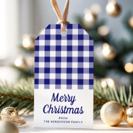 Etiqueta Para Presente Azul Xadrez Script Feliz Natal