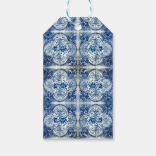 Etiqueta Para Presente Azulejo antigo no Azul Delft personalizável