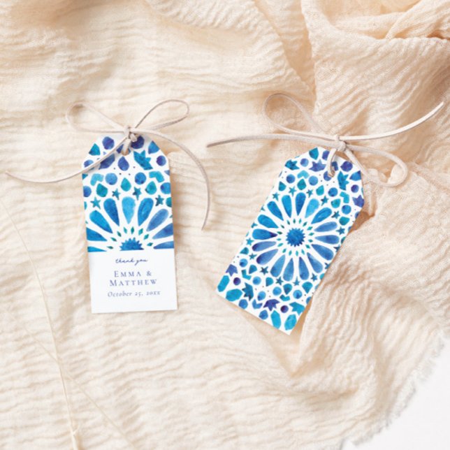 Etiqueta Para Presente Azulejo Azul de Aquarela (Criador carregado)