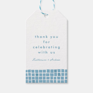 Etiqueta Para Presente Azulejo azul quadro de casamento Grego obrigado de