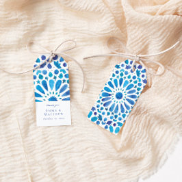 Etiqueta Para Presente Azulejo Mediterrâneo Azul Aquarela Casamento