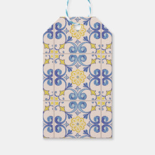 Etiqueta Para Presente Azulejos Amarelos Brancos e Azuis do Mediterrâneo