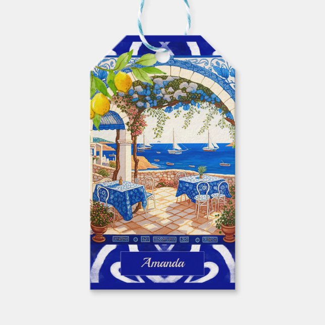 Etiqueta Para Presente Azulejos de citrinos majolica do Mediterrâneo sici (Frente)