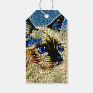 Etiqueta Para Presente Azulejos de mosaico de gato com olhos azuis