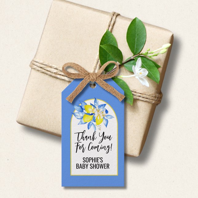 Etiqueta Para Presente Azulejos Italianos Azuis, Tchau Bebê, Limões Amare (Criador carregado)