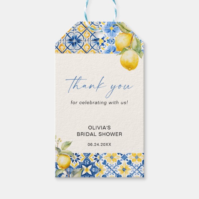 Etiqueta Para Presente Azulejos Italianos Mediterrâneos Chuva de Bençãos  (Frente)