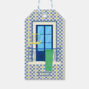 Etiqueta Para Presente Azulejos portugueses e varanda de janela com aves