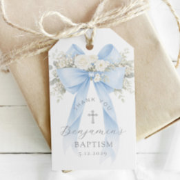 Etiqueta Para Presente Baby Boy Baptism Silver Cross Floral Bow