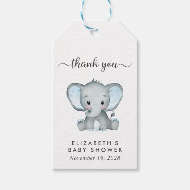 Etiqueta Para Presente Baby Boy Chá Blue Elephing Obrigado (Frente)