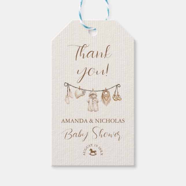 Etiqueta Para Presente Baby Clothesline Neutral Baby Shower Thank You (Frente)